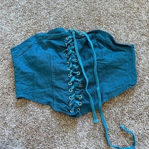 Teal Lace-Up Corset Top
